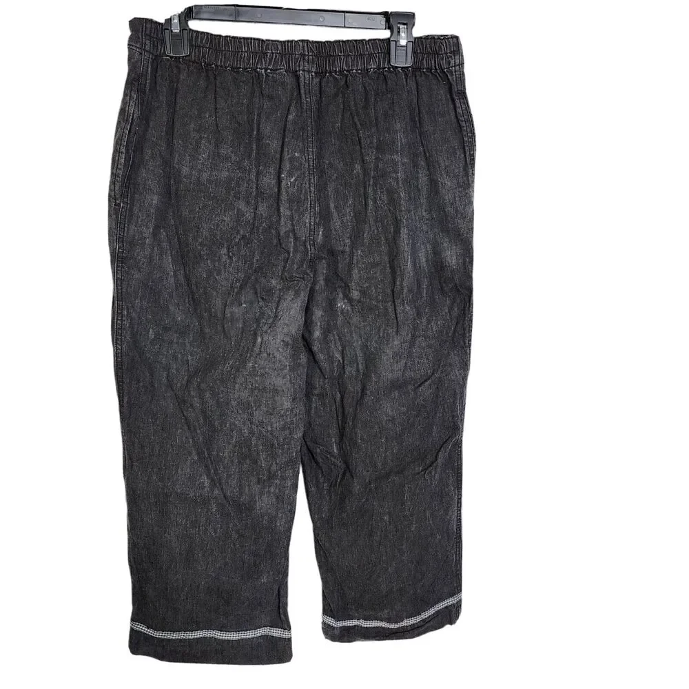 Denim & Co Womens Pants Large Classic Waist Stretch Twill Cropped Black A87541